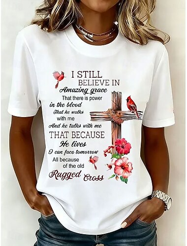  Dam T-shirt Mönster Grafisk Fågel Bokstav bohemliv Hawaiisk Stylish Kortärmad Rund hals Vanliga toppar Dagligen Blå Vit Rodnande Rosa Purpur Grön Sommar Vår