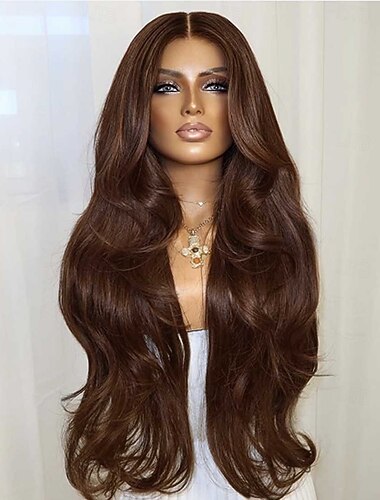  ブラジル産100%バージンヘア人毛5x5グルーレスクロージャーウィッグ、ウェーブのかかったブラウンナチュラル13x4レースフロントウィッグ、ベビーヘア付き、自然な生え際、女性用プレプラック加工済み