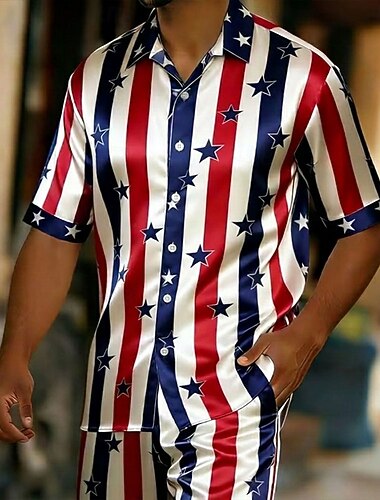  Homme 4 juillet, 250e anniversaire des États-Unis Drapeau Américain Chemise Chemise en satin Chemise habillée Manche Courte Patriotique Extérieur Fête Été Printemps Col Rabattu Impression 3D Chemises