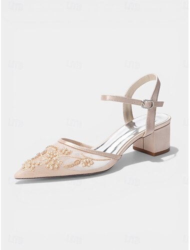  Dame marineblå pumps med broderet blokhæl – elegante cocktailpartysko