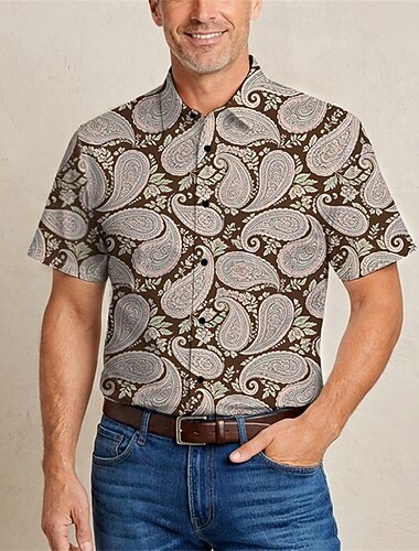  Retro vintage Hippie Jaren '70 Hemd Korte mouwen Hippie Paisley Kostuum Voor heren muziekfestival Feest Alledaagse kleding Volwassenen Hemd Lente zomer