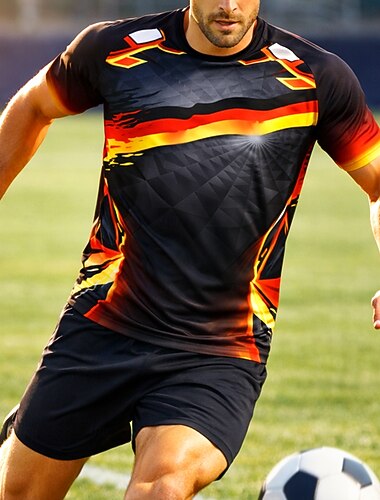  Férfi Focimez Németország Nyár Rövid ujjú Sportruházat Spandex UPF 50 Gyors szárítás Légáteresztő Tornaterem Futás Fitnesz Sárga / Fekete sportruházat Sportruházat