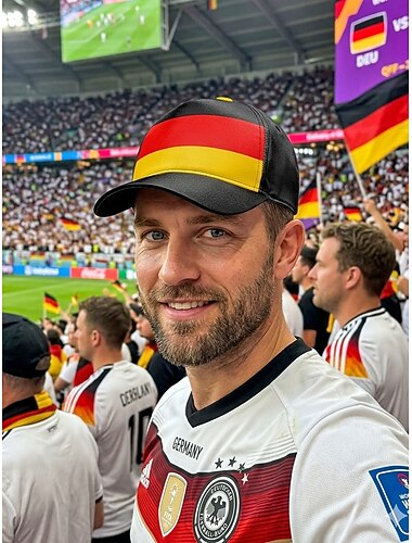  Heren baseballpet van polyester in de kleuren van de Duitse vlag, verstelbare pasvorm, ideaal voor voetbalfans, wedstrijddagen, evenementen voor voetbalsupporters, casual sportkleding en dagelijkse buitenkleding.