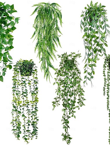  5er-Pack künstliche Hängepflanzen, künstliche Ranken mit Töpfen, für drinnen &Gartendekoration mit Eukalyptus und Mandala-Ranken für Wände, Regale, Gärten, Hochzeiten und Balkone