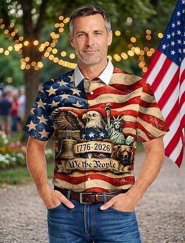  250e anniversaire des États-Unis Blouse / Chemise Géométrique Rétro Vintage Occasionnel Années 1970 pour Homme Adulte D'autres Impressions  pour Jour de l'Indépendance / 4 Juillet 4 Juillet Soirée