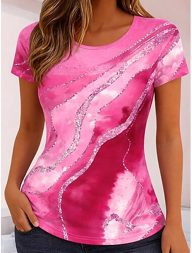  Per donna Maglietta Stampato Ombre Grafico Astratto Bohemien Hawaiano Elegante Manica Corta Girocollo Top Regolari Casuale Quotidiano Blu Rosa Viola Verde Estate Primavera