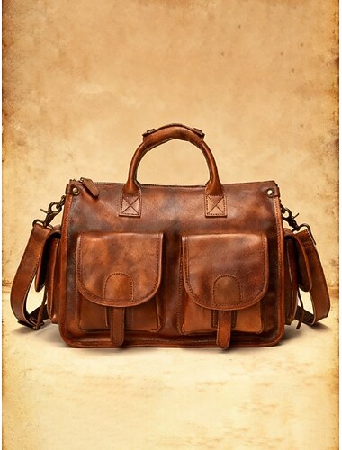  Reisetasche aus robustem, genarbtem Leder für Herren, mehrfarbig, geräumig, mit mehreren Fächern und verstellbarem Schultergurt – ideal für Geschäftsreisen, Urlaub und Freizeit.