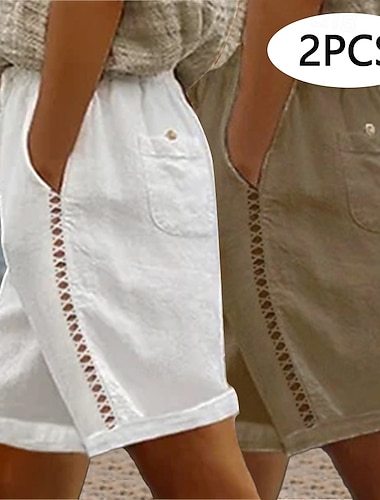  Dámské Kraťasy Letní šortky 100% Bawełna Plážové šortky prázdniny Módní Základní Krátký Přírodní Bez vzoru Boční kapsy Vystřižený Pohodlné Prodyšné Neelastické Dovolená ulice Ležérní Bílá + khaki