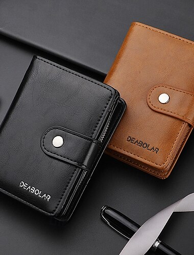  Zestaw 2 męskich krótkich portfeli składanych na pół, vintage'owy portfel ze skóry PU z zapięciem na zatrzask i zamkiem błyskawicznym, kieszonką na monety o dużej pojemności, wieloma przegródkami na