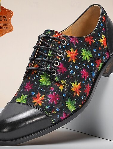  Chaussures habillées à lacets pour homme, imprimé floral, style Oxford noir à bout rapporté, élégantes et raffinées, parfaites pour les invités de mariage, les soirées, les banquets et les occasions spéciales.