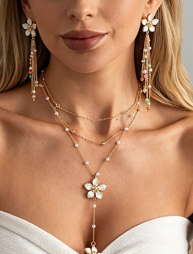  Sieradenset 2 Parel Oorbellen Kettingen Dames modieus Bloemen Thema Sieraden set Voor Casual Feest