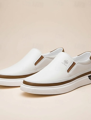  Witte instappers voor heren – lichtgewicht schoenen van imitatieleer met zachte zool voor casual en dagelijks gebruik