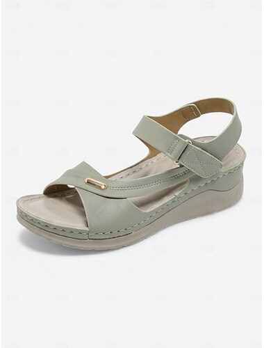  בגדי ריקוד נשים קזו'אל יומי לבוש יומיומי מתכת טריז פתוח בבוהן יום יומי נוחות דמוי עור סקוטש שקד שחור ירוק בהיר