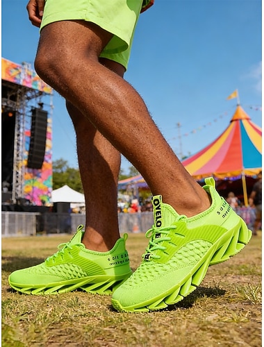  Baskets montantes vert fluo pour homme, respirantes et faciles à enfiler, idéales pour les festivals de musique, les concerts, le streetwear, les événements en extérieur, les soirées et un style affirmé.