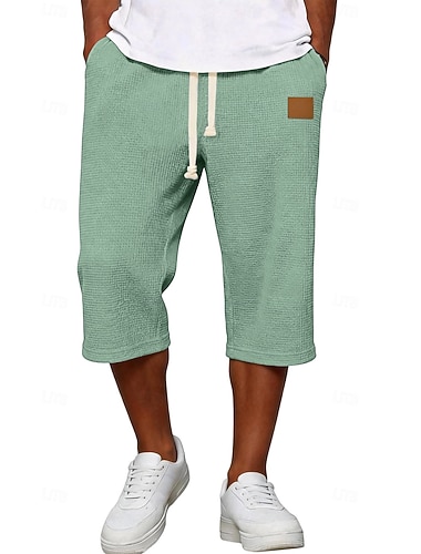  Herren Waffel-Shorts Caprihose Shorts Freizeitshorts Tasche Elastischer Bund Einfach Komfort Atmungsaktiv Wadenlang Lässig Outdoor Strand Urlaub Mode Schwarz Weiß Unelastisch