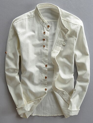  رجالي قميص قميص كتان قميص الشاطئ زر حتى القميص سهل فضفاض عطلة أسود أبيض أزرق البحرية رمادي فاتح كم طويل رقبة طوقية مرتفعة الربيع الخريف ملابس Buttons