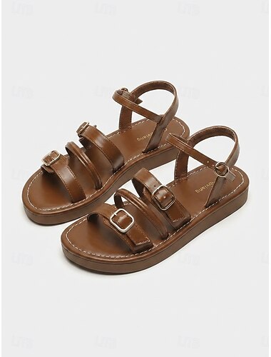  Brune gladiatorsandaler til dame – komfortable, bohemske, flate sandaler med flere stropper og justerbare spenner for feriesteder og tropiske utflukter &sommervandring