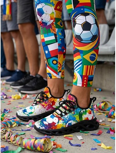  Scarpe da ginnastica da donna con stampa graffiti, scarpe da passeggio slip-on multicolore, calzature leggere e traspiranti per il calcio e gli eventi per i tifosi. &abbigliamento quotidiano