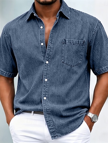  Herren Hemd Freizeithemd Verblasstes Hemd Stückgefärbt Hemd aus 100 % Baumwolle in Säurewaschung Schwarz Hellgrün Wein Dunkelgrün Purpur Kurzarm Einfach Hemdkragen Lässig Täglich Fronttasche