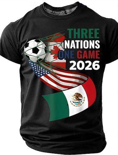  Fußball-WM 2026, Männer-Drei-Nationen-Turnier, ein Spiel, USA, Kanada, Mexiko, Fußball, Tor, Netz, Nordamerika-Fußballturnier, sportliches Fan-T-Shirt mit Grafik, normale Passform,