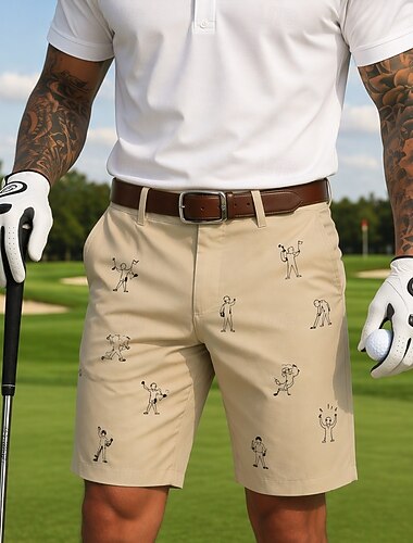  男性用 面白いゴルフの落書き バミューダショーツ カジュアルショーツ ゴルフショーツ ミディアムウエスト クラシック スポーツ・アウトドア ゴルフコース 父の日のギフト フラットフロントショーツ（ポケット4つ付き） デザイナー 衣類