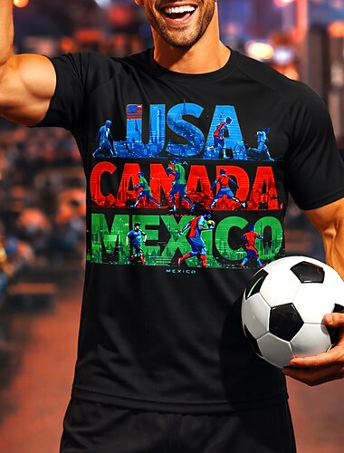  Per uomo Lettera Canada Calcio estivo Partita globale Maglia da corsa Estate Manica Corta UPF 50 Asciugatura Rapida Traspirante Palestra Track Fitness Nero abbigliamento sportivo Abbigliamento
