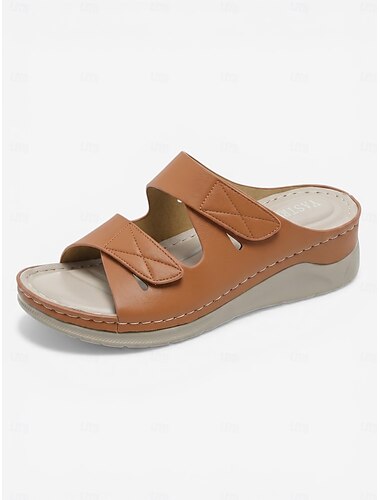  Damessandalen met lichtbruine voetsteun en comfortabele pasvorm – instapslippers met dubbele verstelbare bandjes, zachte, gevoerde slippers voor thuis en op reis. &dagelijks gebruik