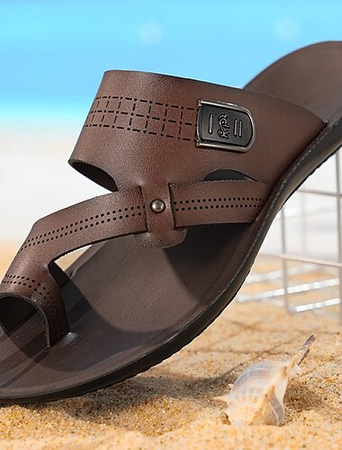  Sandalen van imitatieleer met gekruiste bandjes en teenlus, open teensandalen, comfortabele platte slippers, minimalistische casual zomerschoenen voor heren, perfect voor strandvakanties, resorts, reizen en weekenduitjes.