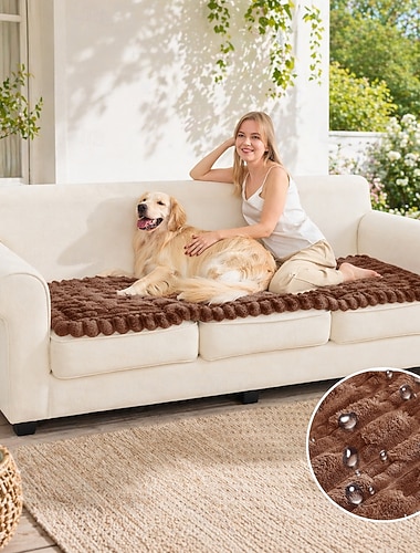  Vattentätt sofföverdrag för hundar, halkfritt plyschsoffskydd, passar 1/2/3/4-sitssoffa, maskintvättbart, husdjursvänligt möbelöverdrag