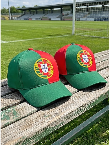  Heren baseballpet van polyester in de kleuren van de Portugese vlag, verstelbare pasvorm, voetbalfanpet voor wedstrijddagen, voetbalevenementen, casual sportkleding en dagelijkse buitenkleding.