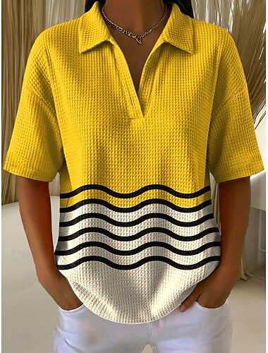  Femmes Hauts d'été Graphique Géométrique Élégant ancien Sans manches Manche Courte Col de chemise Hauts Réguliers Occasionnel Quotidien Jaune Vert Claire Violet Été Printemps