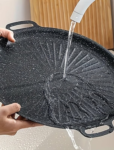  1/2 kpl kestävä grillipannu ja paistinpannu – tasainen lämmönjohtavuus täydellisiin pihveihin ja pannukakkuihin, helppohoitoinen valurautapinta, roikkuva kahva, astianpesukoneen kestävä –