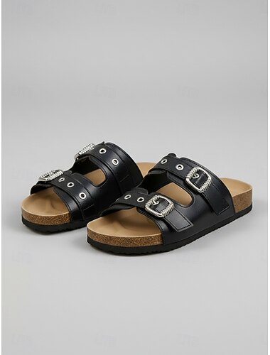  Witte dames slippers met dubbele bandjes - comfortabele schoenen met kurken zool en verstelbare gespen. &Oogjes voor outdoor resorts, strandvakanties &ontspannen zomerwandeling