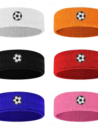  6er-Pack Fußball-Schweißbänder für Männer, Frauen und Kinder, Frottee-Stirnbänder für Sport, Basketball, Tennis, Fitnessstudio, Laufen, feuchtigkeitsableitende, elastische Fußball-Haarbänder, 6 Farben