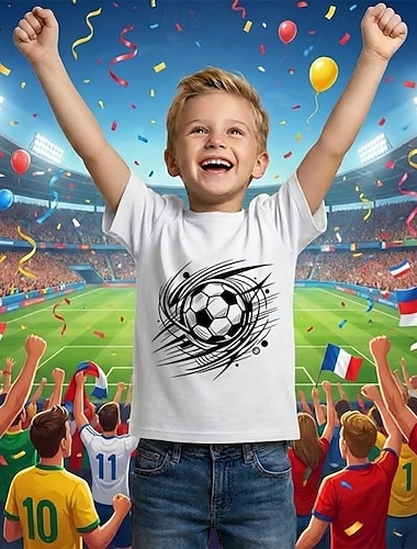  100% Baumwolle Kinder Jungen Schwarz Weiß Grafik Fußball T-Shirt Bluse Rundhalsausschnitt Kurzarm Täglich Outdoor Sport Mode Streetwear Designer Drucken Sommer