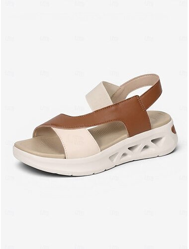  Damskie dwukolorowe, lekkie sandały na platformie z elastycznymi paskami, idealne do chodzenia na świeżym powietrzu, uprawiania sportu i letnich aktywności w parku