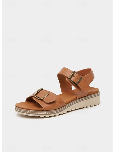  Sandalias de cuña ajustables para mujer, cómodas, con tira de hebilla y puntera abierta, con suela antideslizante de TPR, ideales para viajar y para uso diario.