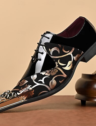  Pánské černé elegantní boty s květinovým vzorem a špičatou špičkou, módní šněrovací formální boty pro stylové muže, ideální na svatby, večírky, bankety a divadelní vystoupení
