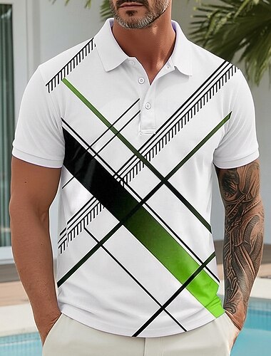  Herr Geometrisk Hawaiian pikétröjor Kortärmad Polotröjor Skjortor med krage Ledigt Fritids- Semesterkläder 3D-utskrift Knappar Sommar Vår Blå Purpur Grön