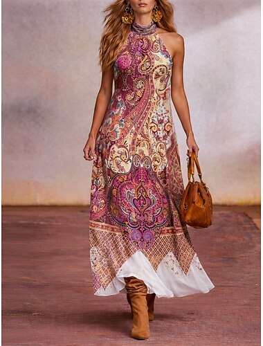  Damskie Sukienka midi Sukienka letnia Sukienka A line trykotowa sukienka Sukienka bez pleców Urlop Impreza Urodziny Na zewnątrz Plaża Wieczorna impreza Regularny Ombre Graficzny Panterka Bez rękawów