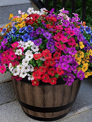  9/18 Stück leuchtende künstliche Eukalyptusblüten, mehrfarbige Kunstblumenarrangements, 9 leuchtende Farben, hochwertige Kunststoff-Hängedekorationen, geeignet für Balkon- und Terrassenpflanzgefäße