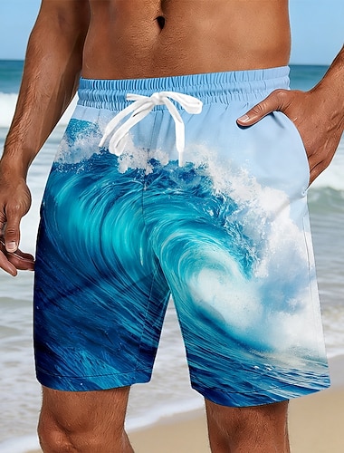  Herre Sjøvann Havbølger Badeshorts Badedrakter Badeshorts Surfeshorts Medium Midje Hawaiisk Strandferie Sidelommer Mesh fôr Elastisk snøring i midjen Designer Klær