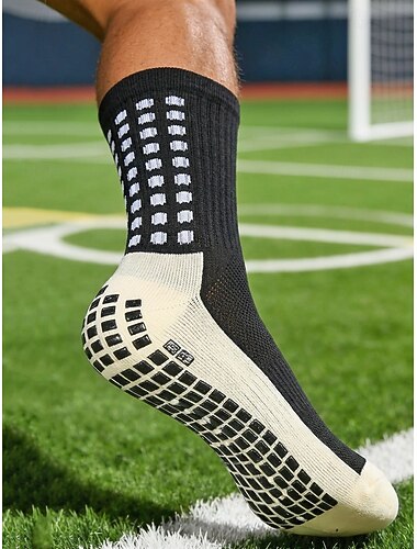  Calze da calcio da uomo in poliestere antiscivolo, modello a mezza gamba, disponibili in diversi colori, ideali per allenamento, partite, sport all'aria aperta e prestazioni atletiche.