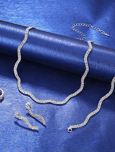  Schmuckset 4 Chrom 1 Halskette 1 Armband 1 Ring Ohrringe Damen Mode Schmuck-Set Für Party