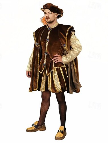  ימי הביניים רנסנס תלבושות נסיך אביר קלטי תחפושות בגדי ריקוד גברים מלכותי האלווין (ליל כל הקדושים) קרנבל נשף מסכות הצגה LARP רן פייר מבוגרים תחפושות