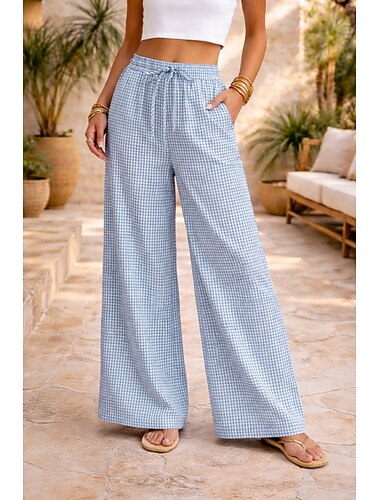  Mulheres Perna larga chinês Calça verão Férias Básico Comprimento total Cintura Média Conforto Sem Elasticidade Diário Preto Vermelho Azul Café Verão Primavera