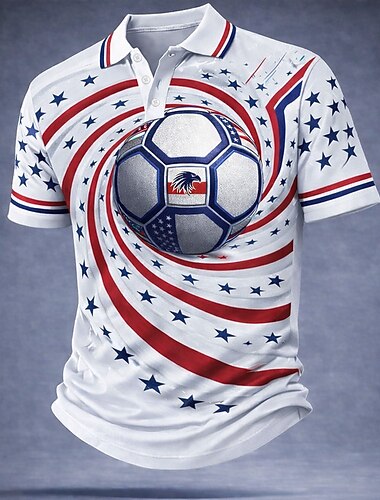  Fußball-Pokal 2026 Herren Flagge Poloshirts Kurzarm Polo-Shirts Hemden mit Kragen Lässig Athleisure 3D-Druck Knöpfe Frühling & Sommer Blau Weiß Rote