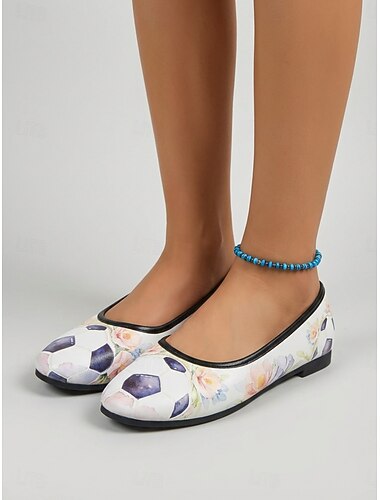  أحذية رياضية نسائية بيج اللون بنقشة زهور، أحذية باليه مريحة ذات مقدمة مستديرة، أحذية كاجوال جيدة التهوية مناسبة ليوم المباراة، لمحبي الرياضة &ملابس يومية