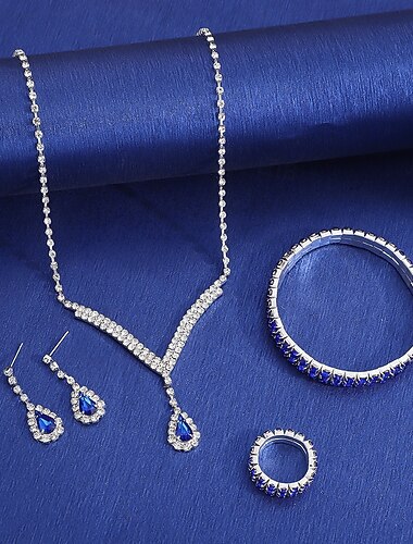  Schmuckset 4 Chrom Ringe 1 Halskette 1 Armband Ohrringe Damen Mode Schmuck-Set Für Party Hochzeit