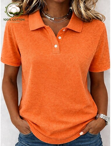  Naisten Henley-paita Yhtenäinen väri Vintage Muoti Tyylikäs Lyhythihainen Tavalliset topit Kausaliteetti Hiekkaranta Sininen Punastuvan vaaleanpunainen Oranssi Kesä Kevät